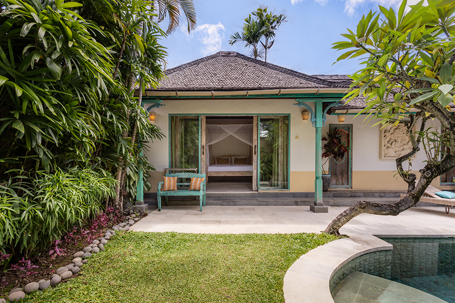 The roofs are covered with hardwood tiles, which gives the villa the 'feel' of a small Balinese village